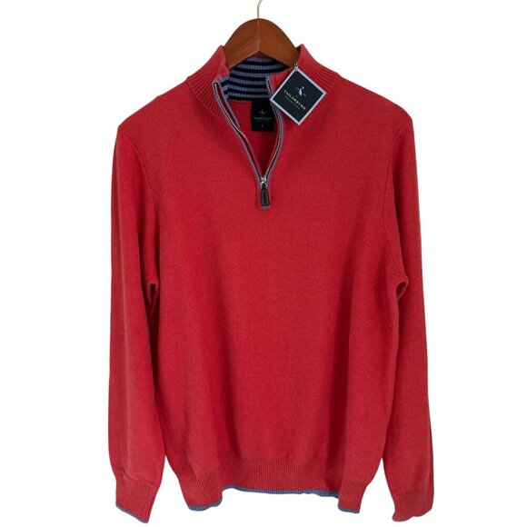 Tailorbyrd Cotton Textured Waffle Quarter-Zip Pullover Coral Size Med - Picture 1 of 10